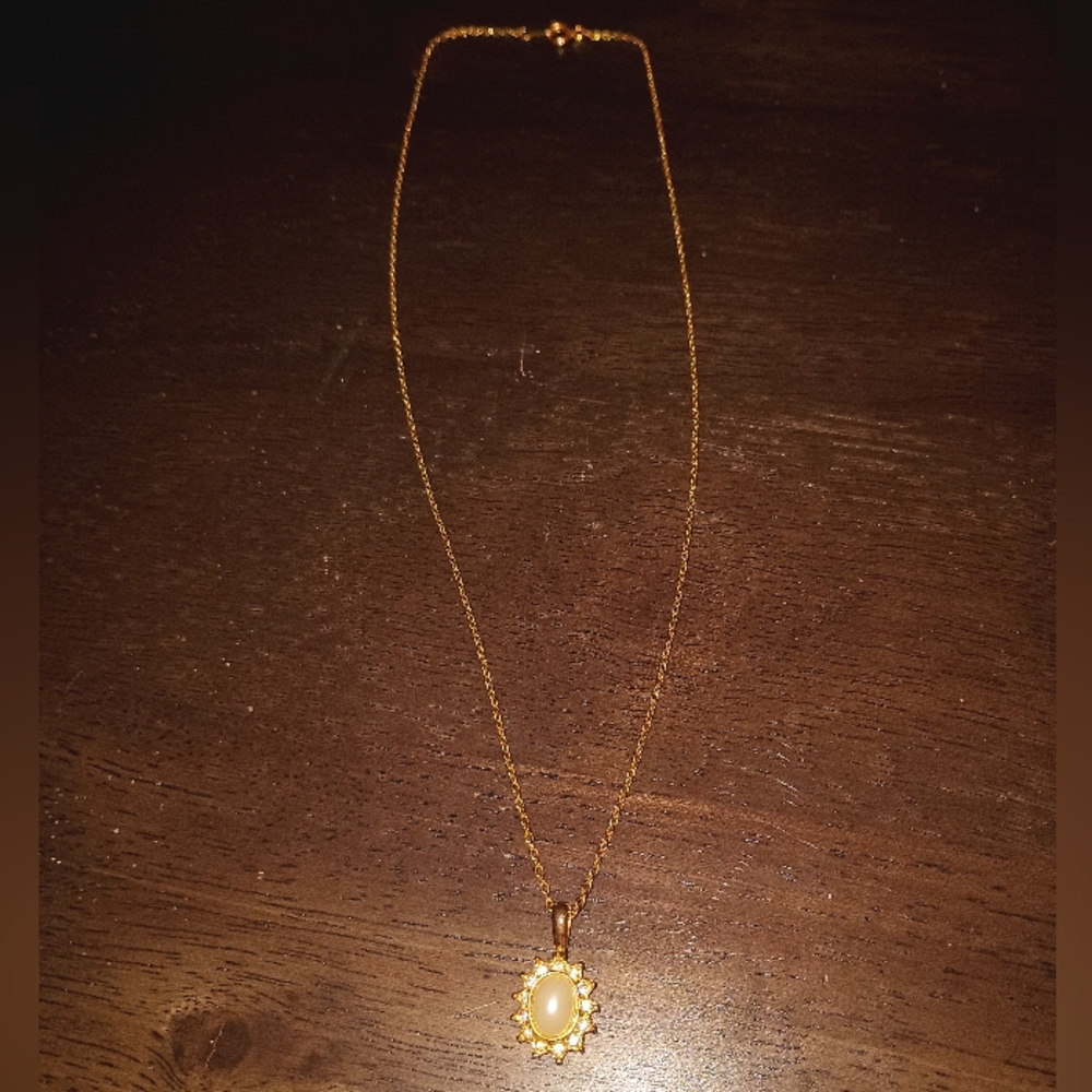 Faux Pearl Crystal Gold Tone Necklace